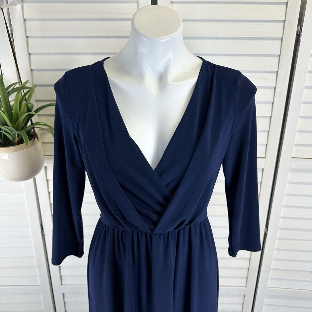 Gilli Navy Blue Layered Surplice A-Line Dress Stretch Knit USA Made Size M - Picture 3 of 9